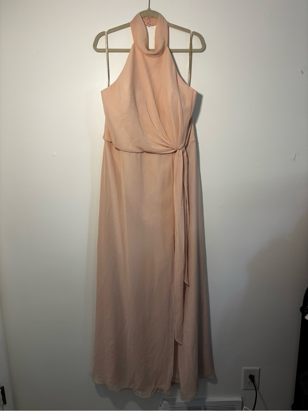 Jenny Yoo Blush Halter Maxi Dress with Side Drape